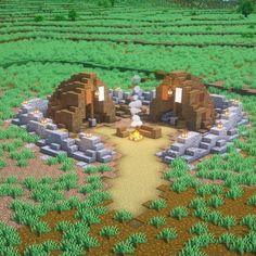 an image of a minecraft village in the middle of a field