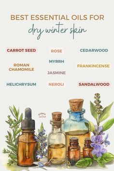 Best essential oils for dry winter skin, skin care, aromatherapy,science of essentials, moisturizing Skin Care With Essential Oils, Skincare Science, Essential Oil Combinations, Dry Winter Skin, Pamper Party, Winter Skin