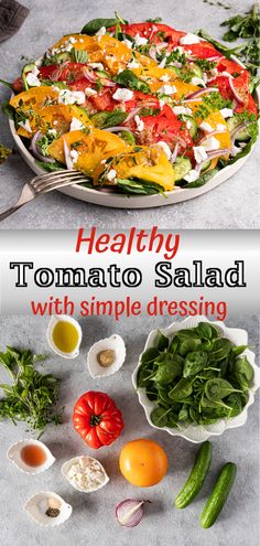 Summer Tomato Salad – healthy, low carb salad for dinner that is ready in 10 minutes Summer Tomato Salad, Healthy Dinner Salads, Salad For Dinner, Healthy Low Calorie Meals, Clean Eating Lunch, Calorie Meals, Salad Healthy, Diner Recipes