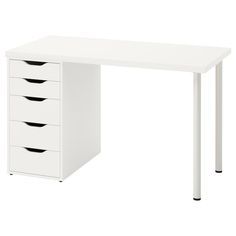 a white desk with four drawers on it