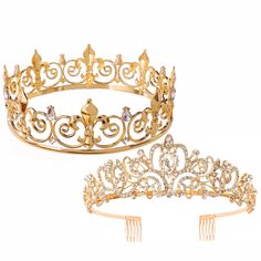 PRICES MAY VARY. PROM KING CROWN MATERIAL - king and queen crown set is made of high quality alloy and decorated with rhinestone, durable, shining and beautiful to wear. King and Queen Crown Set Package - The crowns package comes with 1 piece tiaras for women with comb, 1 piece prom king crown for men. Good combination and beautiful design to meet your boyfriend, girlfriend's dress up needs. EXQUISITE WORKMANSHIP - Well plated metal and gorgeous cystal decor.It makes the person more attractive.I Prom King And Queen Crowns, Wedding Crowns For Men, Prom King Crown, Accessories For Prom, Crown For Men, Prom King And Queen, Halloween Anniversary, Well Plated, King And Queen Crowns