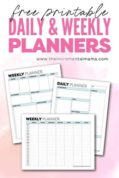 the free printable daily and weekly planner is shown with text overlaying it