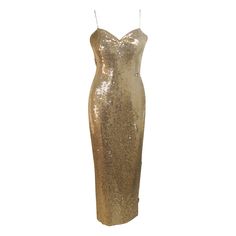 This ELIZABETH MASON COUTURE gown is Originally from the 1960s however I reinterpreted with my design team to give in a sexier, more contemporary flare. It is composed of a gold sequin fabric with scattered clear, floral, faceted rhinestone appliques. Features rhinestone spaghetti straps. There is a center back zipper back closure. In excellent vintage condition. **Please cross-reference measurements for personal accuracy. Size in description box is an estimation. Measurements (Approximately) Le Gold Sequin Gown, Gold Sequin Fabric, Floral Print Gowns, Vintage Ball Gowns, Pink Party Dress, Gown Gold, Gold Evening Dresses, Strapless Party Dress, Couture Gown