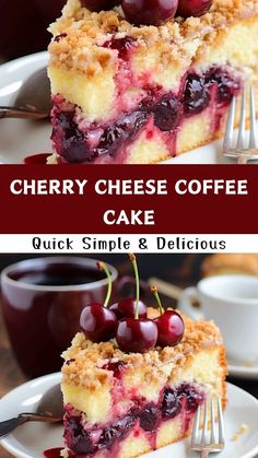 cherry cheese coffee cake on a white plate