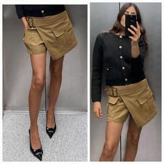 New With Tags Bloggers Favorite! Shorts With A Low Waist With Side Buckle. Flap Patch Pockets With Snap Buttons. Back Hidden In-Seam Zip Closure. 100% Cotton #Khaki#8073/039#Skort# Chic High Waist Cargo Skirt For Fall, Chic Asymmetrical Skort With Pockets, Khaki Shorts With Pockets For Fall, Summer Workwear Khaki Cargo Skirt, Chic Fitted Khaki Shorts, Chic Mini Cargo Skirt With Pockets, Chic Summer Cargo Skirt With Belt Loops, Mini Cargo Skirt With Pockets For Day Out, Chic Mini Length Cargo Skirt With Pockets