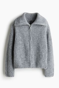 Cardigan in a soft rib knit. High collar  concealed zipper at front  and long sleeves. Narrow ribbing at collar and cuffs. Zip Up Cardigan, Rib Knit Cardigan, Fitted Cardigan, Zip Cardigan, Cardigan Sweater Jacket, Maternity Wear, Long Cardigan, Tight Leggings, High Collar