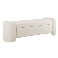 an upholstered white bench on a white background