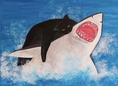 cat fighting with shark Cat Biting, Ear Art, Arte Peculiar, Like Video, Art Cat, Arte Inspo, Oui Oui, Cat Painting, Cat Illustration