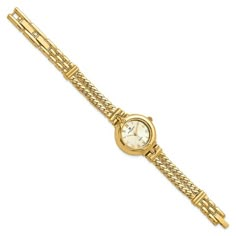 Gold tone over brass Charles Hubert ladies chain bracelet watch with 26mm round case, stainless steel caseback, push pull crown, Japanese quartz movement for accurate time, champagne dial with gold-tone hands and Roman numerals. Comes with limited lifetime warranty on movement type, 3 ATM water resistance and fold over catch clasp. Watch band measures approximately 8"L x 7/16"W. Classic Luxury Coach Watch, Luxury Classic Coach Watch, Luxury Gold Coach Watches, Relic Watches, Brass Crown, Gold Plated Watch, Watch Dial, Paris Woman, Color Champagne