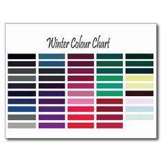 a color chart with different colors and the words winter colours chart on top of it