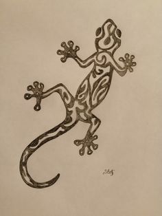 a drawing of a gecko on white paper