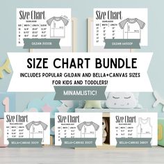 the size chart bundle includes children's clothing and bedding sizes for kids and toddlers