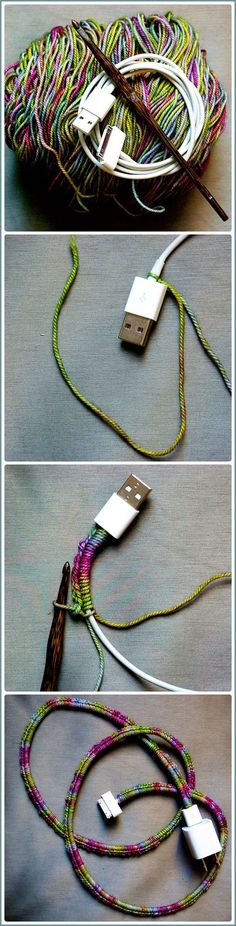 four pictures showing different types of cords with wires attached to them and the same type of cord