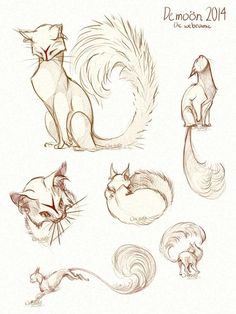 some drawings of cats sitting and standing together