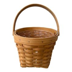 a brown basket is shown on a white background