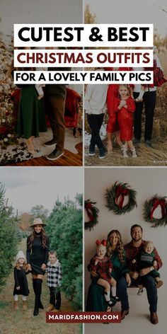 christmas family photos with the words cutest and best christmas outfits for a lovely family pics