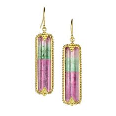 Amali One of a Kind Watermelon Tourmaline Earrings | Quadrum Gallery Anthony Lent, Tourmaline Earrings, Yellow Gold Earrings, Yellow Gold Earring, Ear Wires, Wearable Art