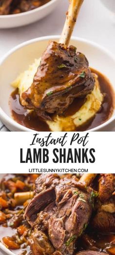 an image of lamb shanks with mashed potatoes and gravy