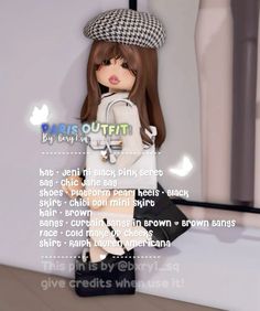 an animated girl in a white dress and hat with words describing her name on it