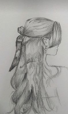 a drawing of a woman with long hair and a hat on her head is shown