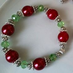 Holiday Beaded Bracelet, Red And Green Bracelet, Holiday Beaded Jewelry