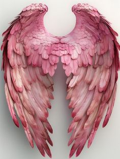 pink angel wings spread out on a white background