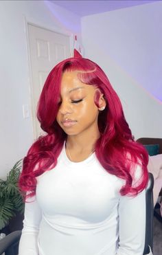 Red Lace Wig Black Women, Red Lacefront Wig, Valentines Day Frontal Wig, Cherry Red Wig For Black Women, Valentine’s Day Wig Ideas, Hair Dye Colors, Aesthetic Hair, Black Women Hairstyles, Black Girls Hairstyles