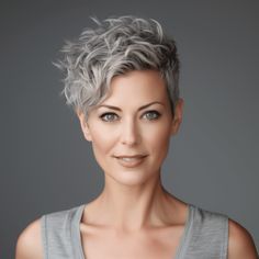 63 Stunning Short Hairstyles That Will Make Women Over 40 Look Fabulous Gray Pixie, Hairstyles Layered, Short Wavy Haircuts, Curly Pixie Hairstyles, Funky Hair, Haircut Medium, Curly Pixie Haircuts, Grey Curly Hair, Funky Short Hair