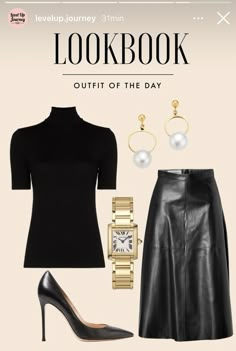 Leather Skirt Outfit Work Classy, Black Work Dress Outfit Office Wear, Petite Professional Outfits Women, Elegant Night Out Outfit Classy, Chique Outfit, Black Leather Skirt, Classy Work Outfits, Stylish Work Outfits