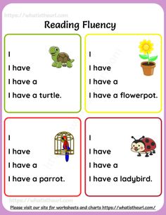 reading flueny worksheet with pictures and words to help students learn how to read