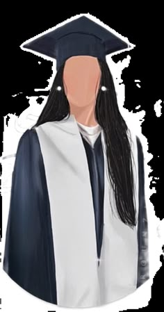 a drawing of a person wearing a graduation cap and gown, with long black hair