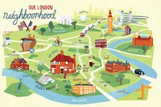 an illustrated map of the london neighborhood