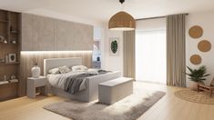 a bedroom with a large bed and wooden floors