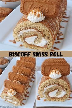 this is a collage of photos showing different types of swiss roll