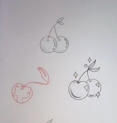 three drawings of cherries on a sheet of paper