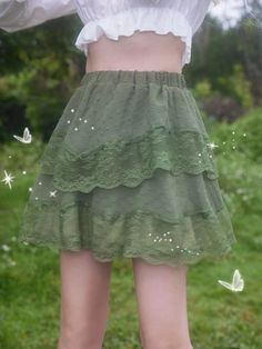 Romwe Outfit, Green Skirt Outfits, Fairycore Clothes, Fairy Skirt, Pretty Skirts, Women Bottoms, Fairy Fashion, Women Skirts