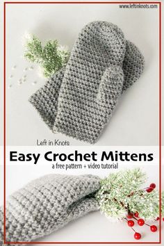 an easy crochet mittens pattern with text overlay