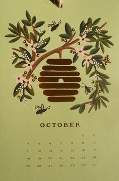 a calendar with an image of a beehive on it