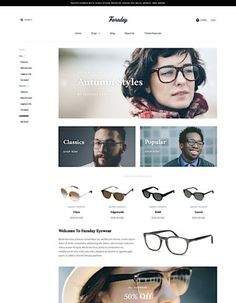 an image of the website for sunglasses and eyeglasses, with glasses on it