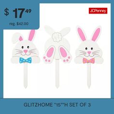 three bunny ears on sticks with bow ties for $ 17 99 reg $ 42 00