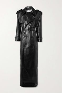 Saint Laurent Trench Coat, Brown Trench Coat, Long Leather Coat, Classic Trench Coat, Leather Trench, Long Trench Coat, Fabric Accessories, Belted Trench Coat, Luxury Women Fashion