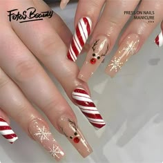 Click here to view more Fofosbeauty Press On Nails at lower price! Limited Edition Christmas Design Nails Decoration are here, with glossy extra-long stiletto shaped nails! Spare yourself a schlep to the salon with DIY false nails that also save you time and money. Wickedly chic one-of-a-kind manicures will make you look spellbindingly beautiful in a snap. Created exclusively for Fofosbeauty by top professional nail artists and social influencers, you wont find these styles anywhere else. Fofosb Fake Acrylic Nails, Nagel Tips, Cute Christmas Nails, Christmas Nails Acrylic, Nail Swag, Nails Christmas, Festival Nails, Stick On Nails, Xmas Nails