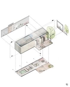 an architectural drawing shows the interior and exterior areas of a house, as well as floor plans