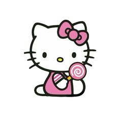 a hello kitty holding a lollipop in her hand