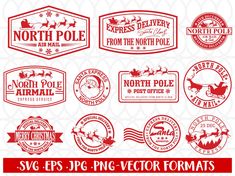 the north pole stamps are red and white