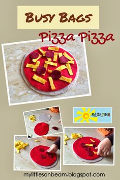 this is an advertisement for a pizza made out of felt