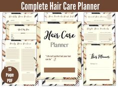 "This printable hair care planner was created to help you streamline and simplify your hair care routine. It's perfect for those with curly hair, natural hair and straight hair. You'll receive a PDF download containing 15 pages in 3 sizes: - Letter: 8.5 x 11 inches - A4 - A5 Each hair planner journal includes the following sheets for you: - About My Hair (Stats, Characteristics, Goals and Challenges) - My Hair Routines (summary) - Daily Hair Routine - Weekly Hair Routine - Quarterly Hair Routine Hair Planner, Hair Routine Weekly, Hair Care Routine Template, Hair Care Schedule Weekly, Notion Hair Care Template, Natural Hair Care Journal, Daily Hair Routine, Natural Hair Care Routine, Defined Curls