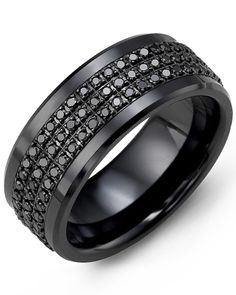 a black ring with white diamonds on it