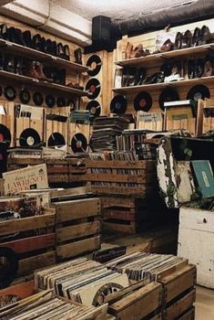 a room filled with lots of old records