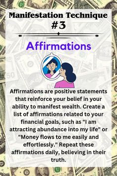 an affirmation with money and the words affirmationss on top of it